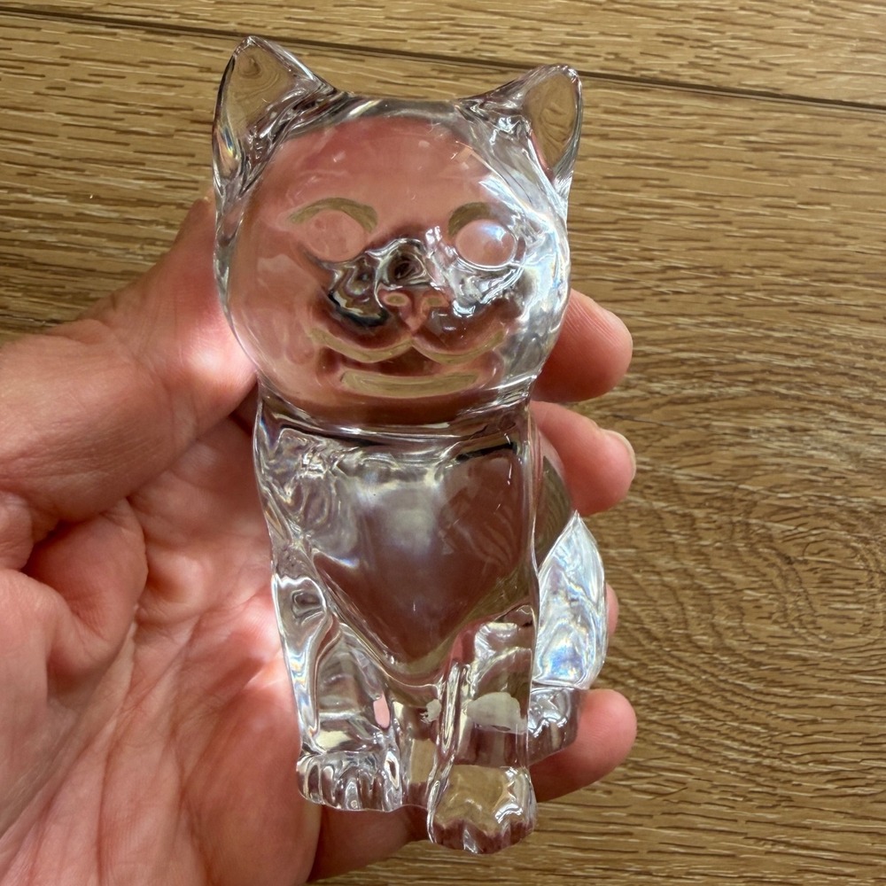 Vintage Princess House Clear Art Glass Cat Figurine Kitty Paperweight Decor